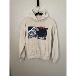 Bowery Supply Co. Small Beige Wave Graphic Hoodie Toky Design Mens Cotton